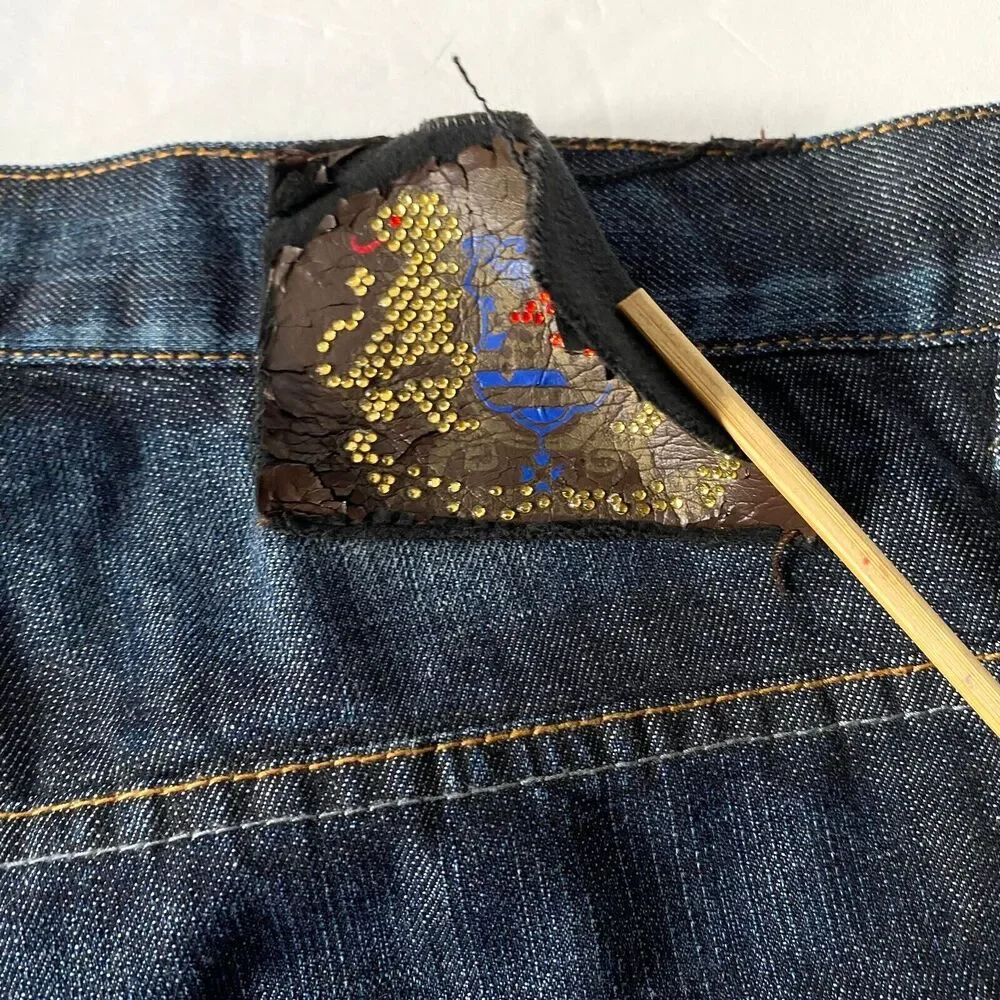 7th 38 Jean Shorts Mens Size 40 Blue Medium Wash Embroidered Gems Flaws Read